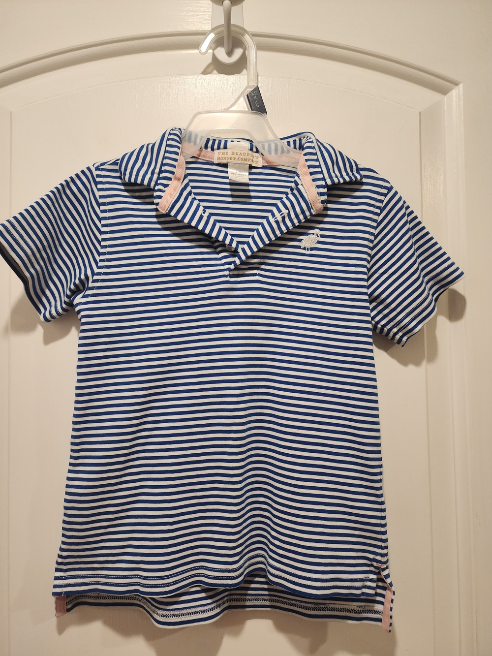 The Beaufort Bonnet Company Navy Blue & White Striped Polo with Pink Size 5